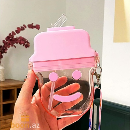 Бутылка для воды "Смайлик" с трубочкой  Smile bottle (pink)